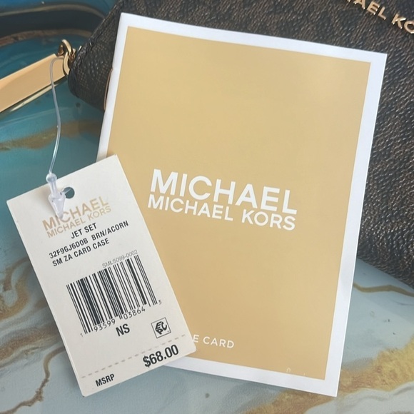 Brand New Michael Kors Brown Acorn Small Zip Around Card Case Holder Compact - Picture 12 of 15